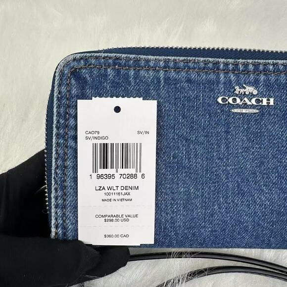 Coach Long Zip Around Wallet Wristlet In Silver /Indigo Denim CAO79 NWT - Picture 5 of 7